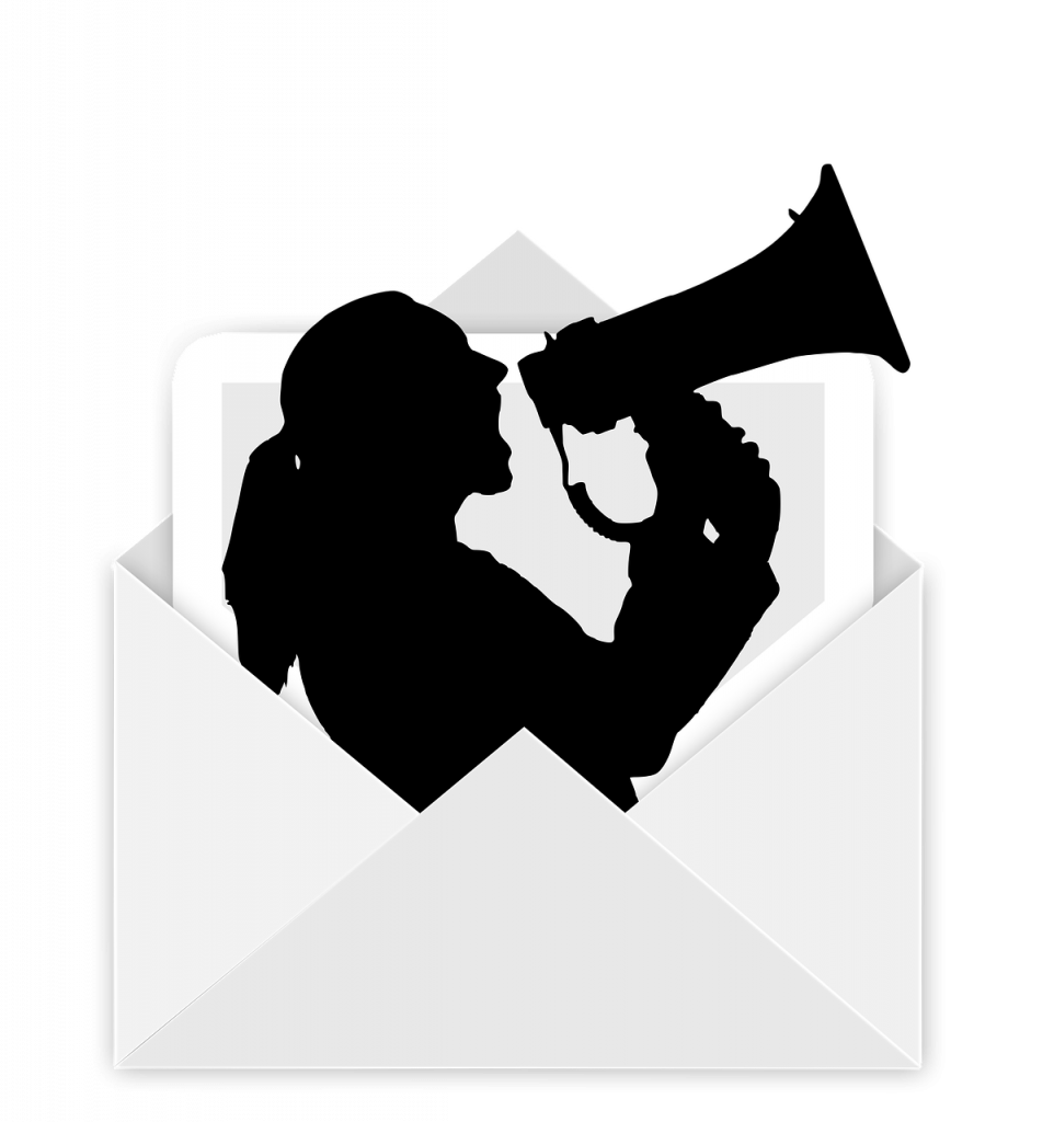 envelope, megaphone, woman