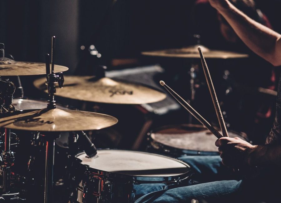 drums, set, people